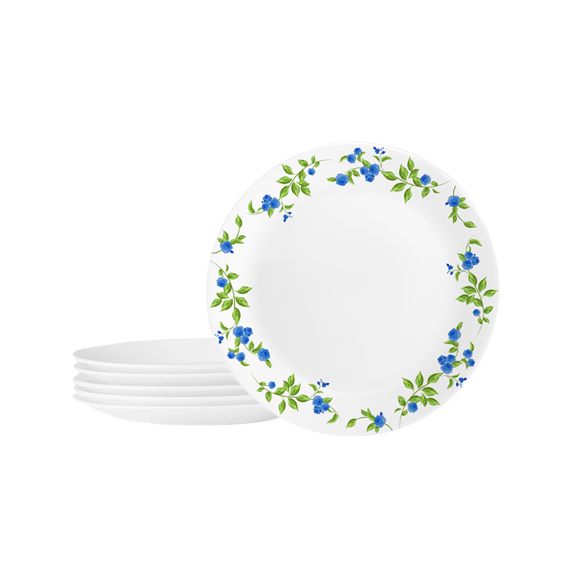 סט 6 צלחות זכוכית מנה עיקרית פרחים כחולים Bistro